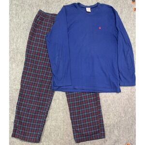 Brooks Brothers Men's Pajama Set Plaid Red Pants & Blue Long Sleeve- Size L